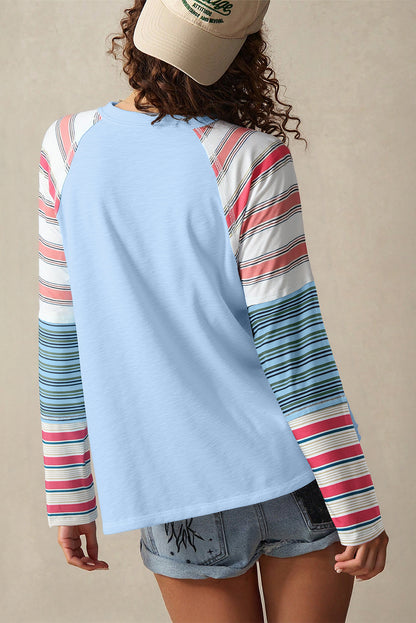 Pink Striped Colorblock Long Sleeve Top