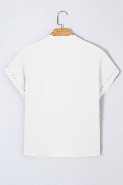 White Notched Neck Batwing Sleeve Blouse