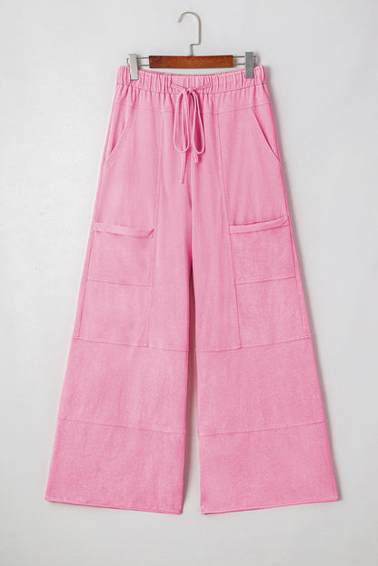 Bonbon Mineral Wash Exposed Seam Wide Leg Cargo Pants