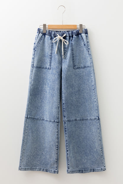 Ashleigh Blue Acid Wash Exposed Seam Drawstring High Waist Jeans