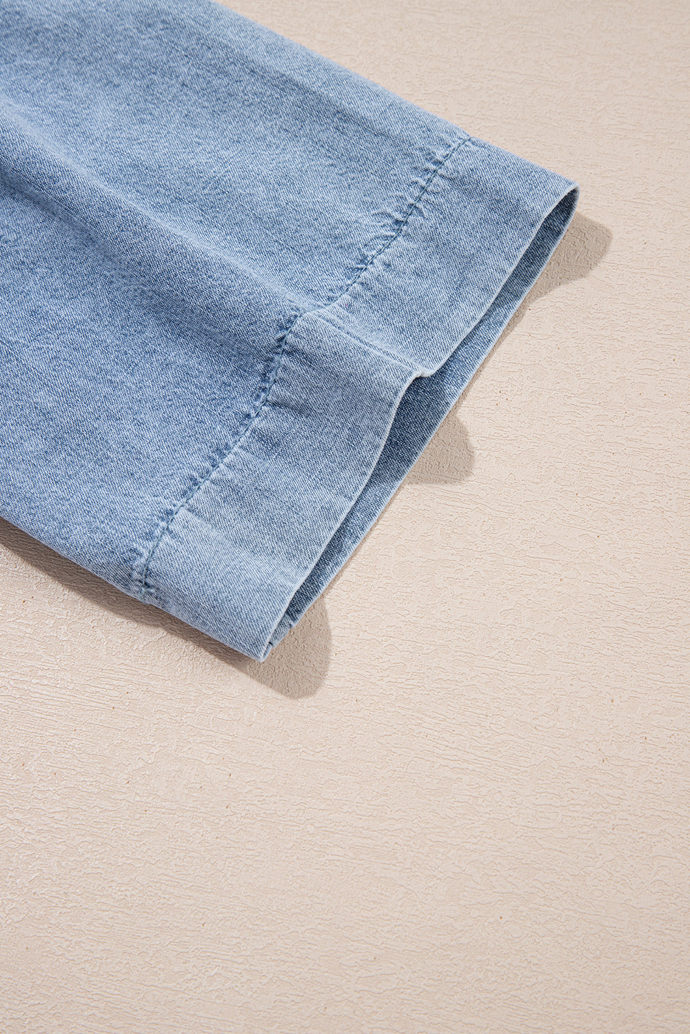 Myosotis Pleated Puff Sleeve Split V Neck Denim Top