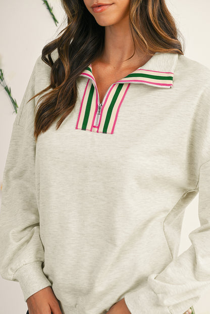 Light Grey Pop of Color Collared Patchwork Pullover Sweatshirt