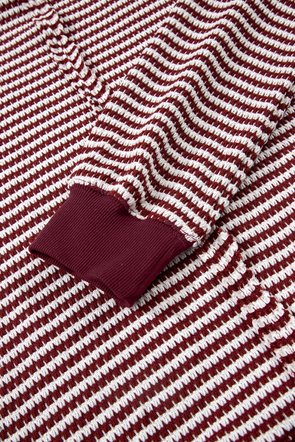 Red Stripe Ribbed Trim Drop Shoulder Long Sleeve Oversized Top