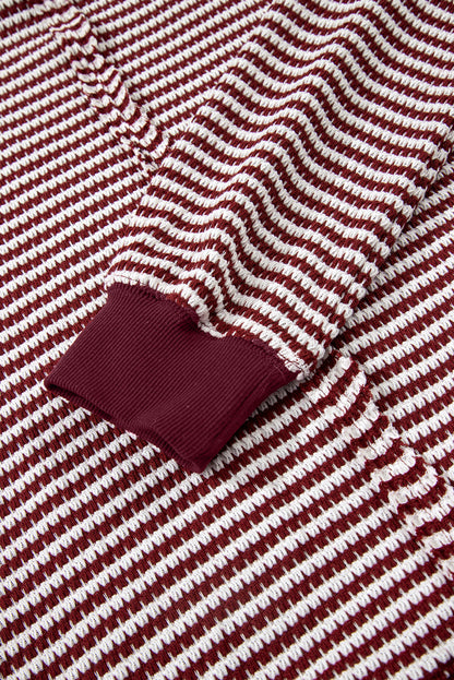 Red Stripe Ribbed Trim Drop Shoulder Long Sleeve Oversized Top