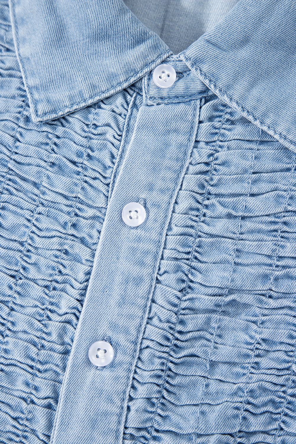 Beau Blue Flutter Sleeve Shirred Button Up Denim Mini Dress