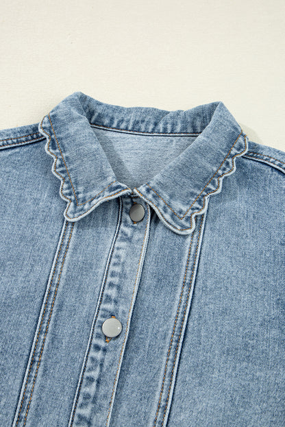Myosotis Scallop Trim Collar Pocket Button Up Denim Jacket