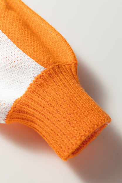 Grapefruit Orange Checkered V-Neck Collared Pullover Sweater