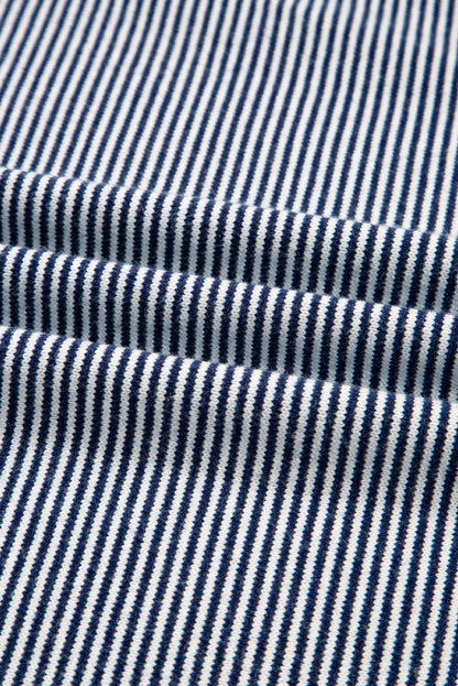 Blue Striped Colorblock Patchwork Dolman Oversize Tunic Sweater