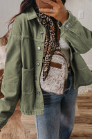 Smoke Green Pocket Collared Button Front Denim Jacket