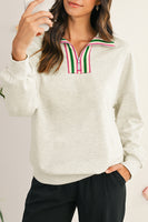 Light Grey Pop of Color Collared Patchwork Pullover Sweatshirt