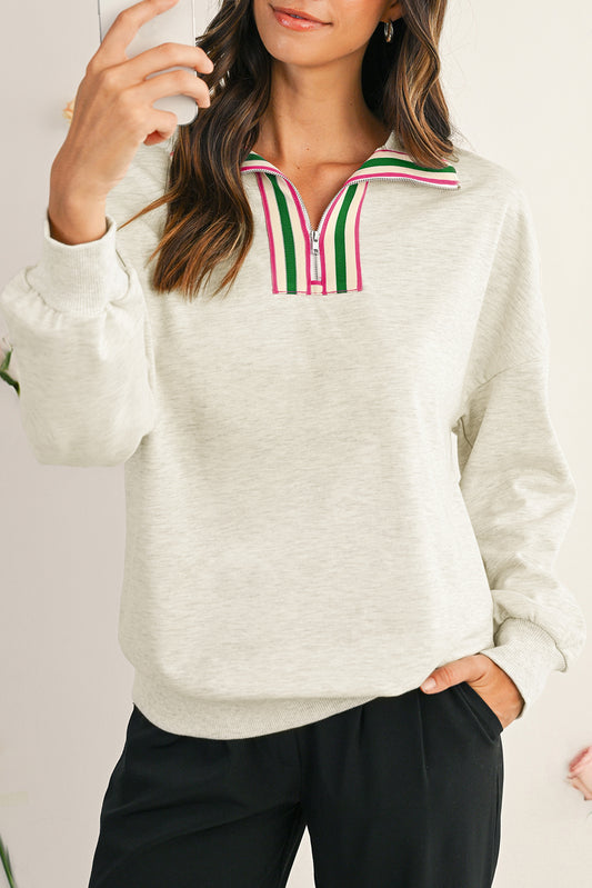 Light Grey Pop of Color Collared Patchwork Pullover Sweatshirt