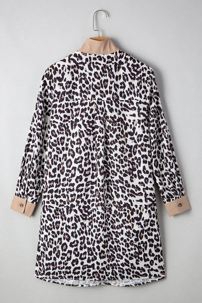 Multicolour Leopard Print Patchwork Collar Flowy Mini Dress