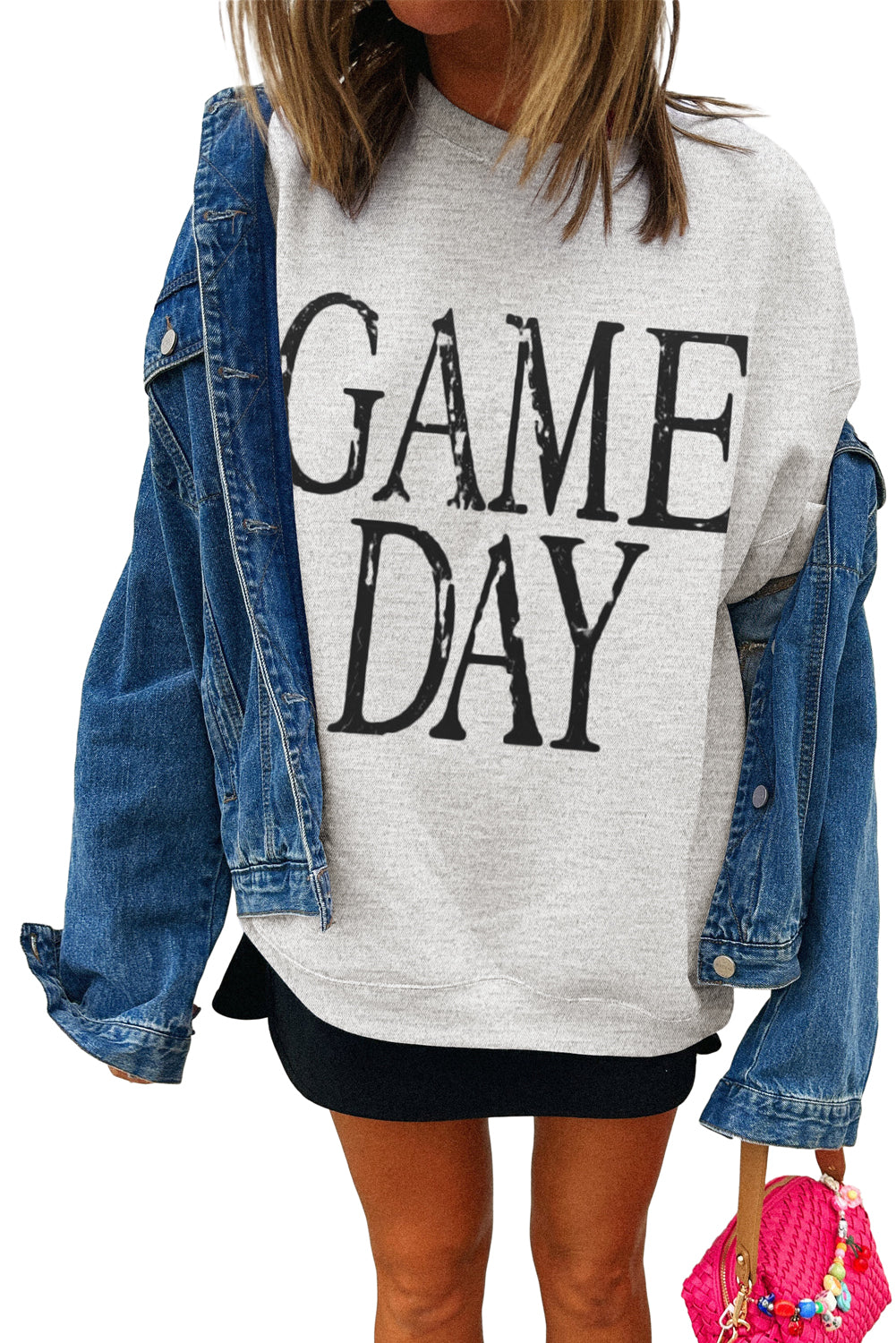 Black GAME DAY Vintage Washed Letter Graphic Baggy Sweatshirt