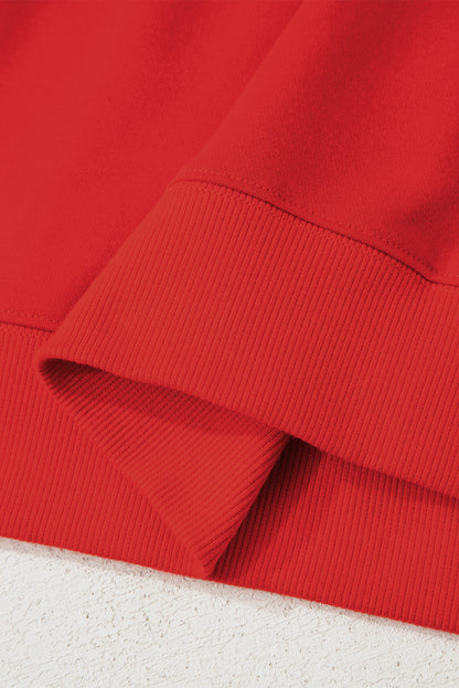 Fiery Red Preppy Striped Sleeve Loose Sweatshirt