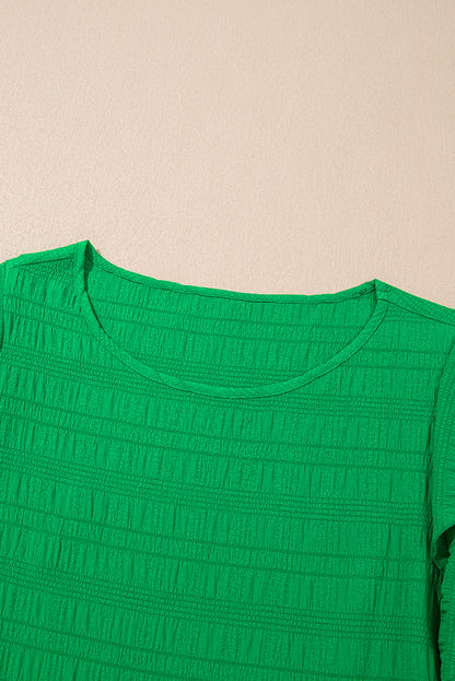 Dark Green Ruffle Sleeve Textured Smocked Blouse