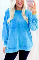 Blue Acid Washed Pocket Pullover Sweatshirt