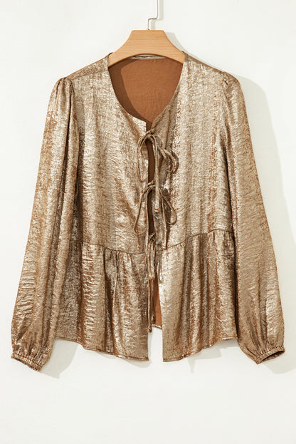 Gold Metallic Tied Front Babydoll Blouse