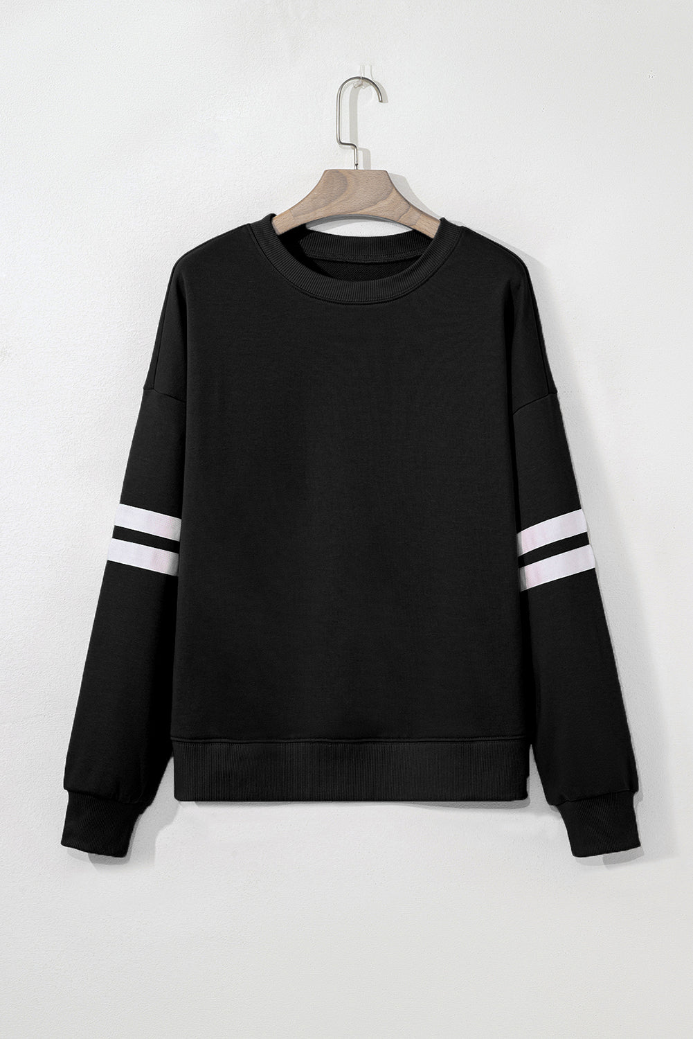 Black Preppy Striped Sleeve Loose Sweatshirt