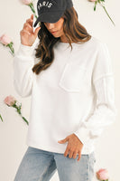 White Solid Color Drop Sleeve Pullover Sweatshirt