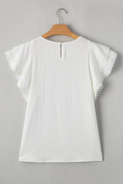 White Crinkled Layered Ruffled Flutter Sleeve Blouse