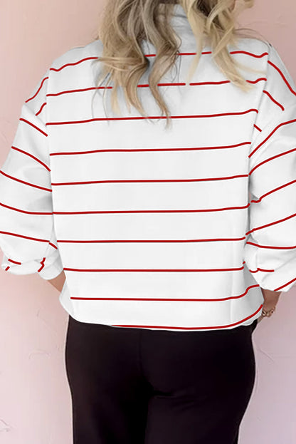 Fiery Red Striped Zipper V-Neck Drop Sleeve Top